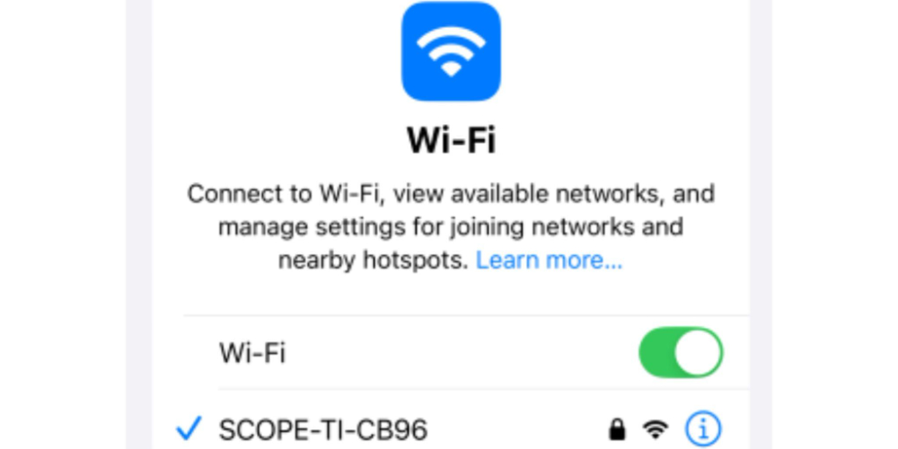 صفحه تنظیمات Wi-Fi آیفون برای بررسی اتصال اینترنت و رفع خطای اپل آیدی