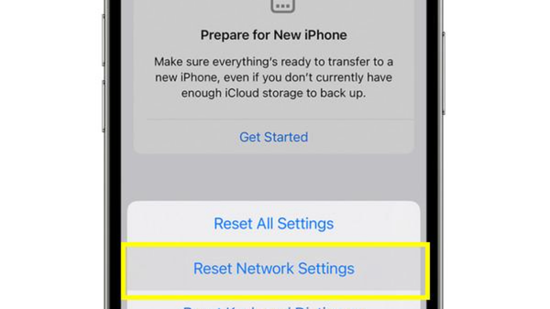 صفحه تنظیمات Transfer or Reset iPhone برای انجام ریست نتورک ایفون و بازنشانی تنظیمات شبکه آیفون