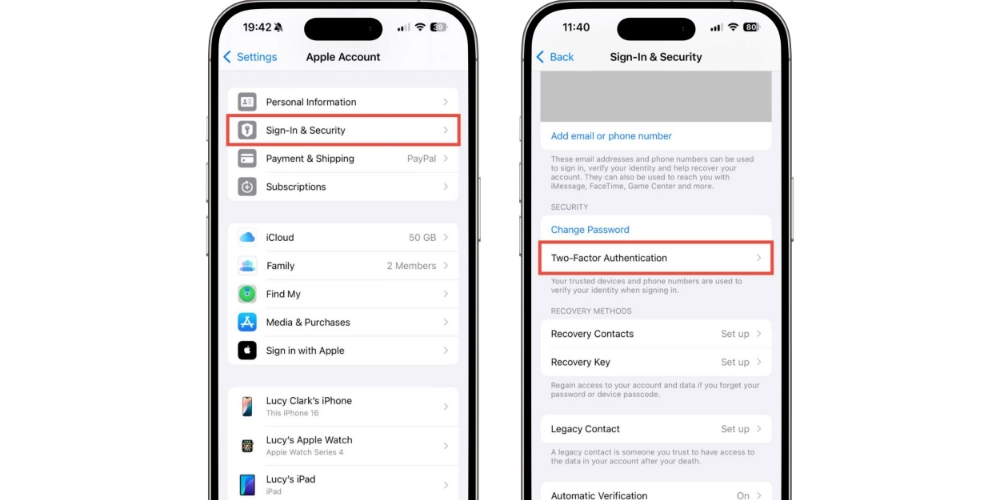 احراز هویت دومرحله‌ای Apple Account برای افزایش امنیت اپل آیدی در آیفون